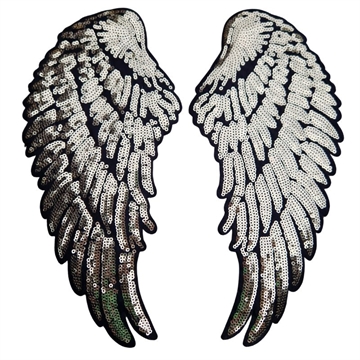Strygemærke 27,5x13 cm vinger guld pailetter